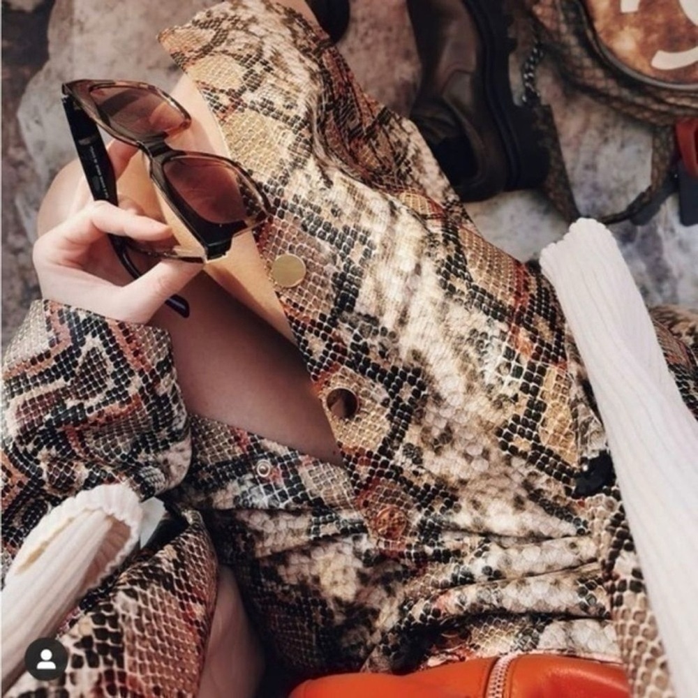 NWT Zara High Waist Snakeskin Print Skirt Orange Brown Midi Size S Office Baddie - Picture 2 of 10